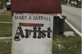 Mary Ann Carroll's Monument; her hand-painted red & white mailbox 